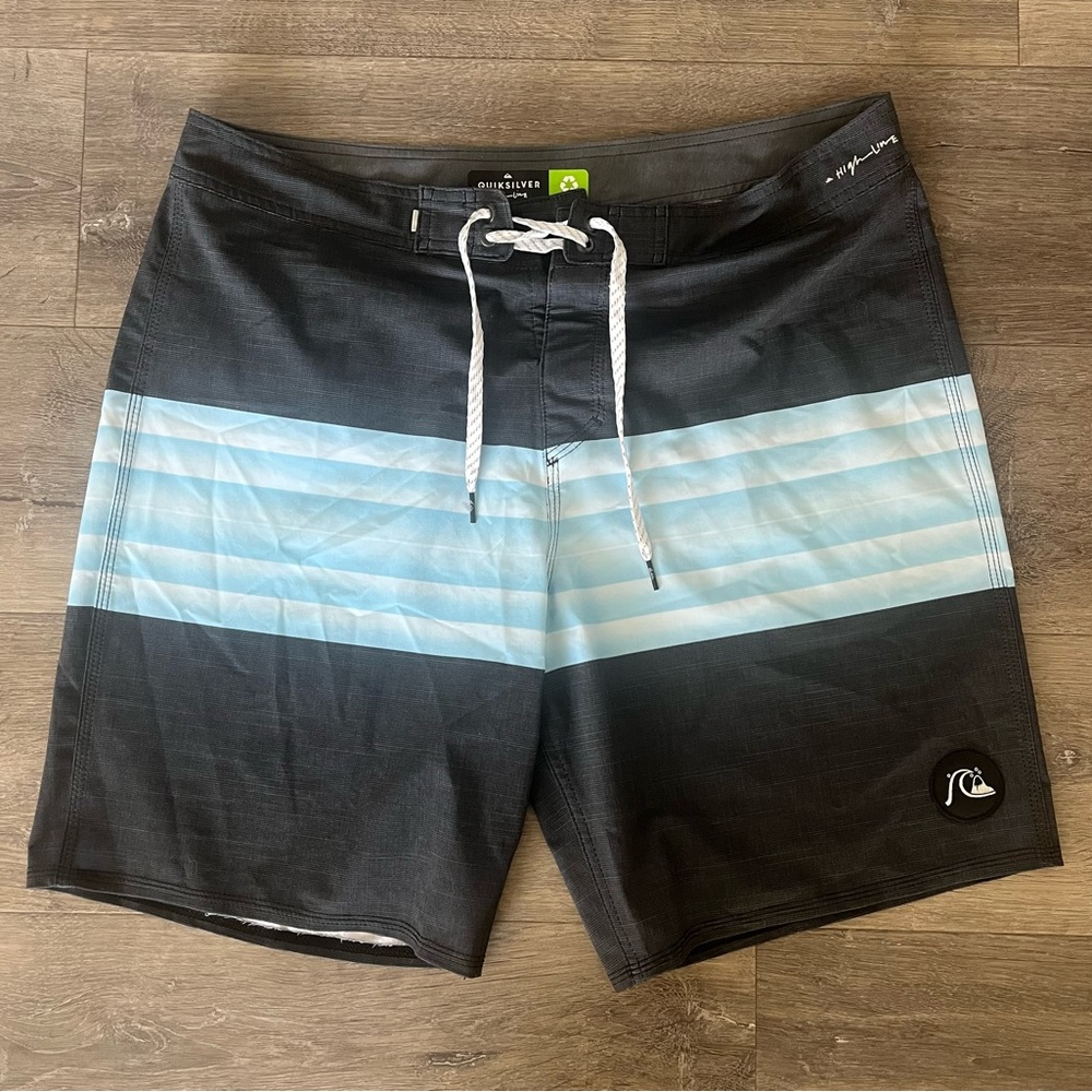 Quiksilver Black and Blue Board Shorts with Modern Athletic Cut